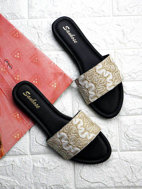 

Sanhose Women Black & Beige Woven Design Open Toe Flats