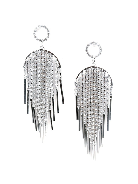 

ODETTE Women Silver-Toned Contemporary Drop Earrings