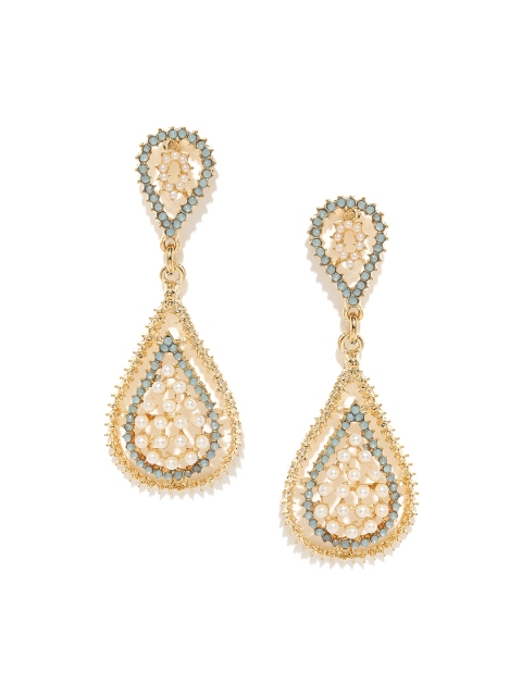 

ToniQ Gold-Toned & Off-White Embellished Teardrop Earrings