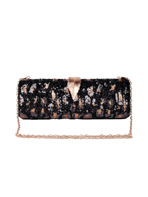 

ODETTE Black & Gold-Toned Embellished Box Clutch