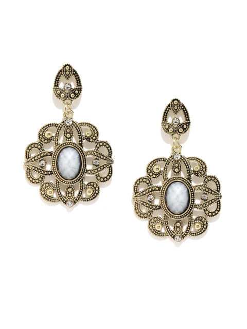 

ToniQ Antique Gold-Toned Embellished Drop Earrings