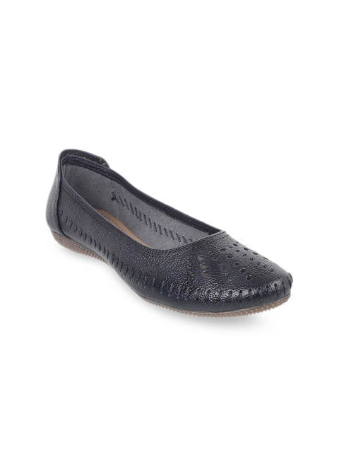 

Mochi Women Navy Blue Textured Ballerinas with Laser Cuts