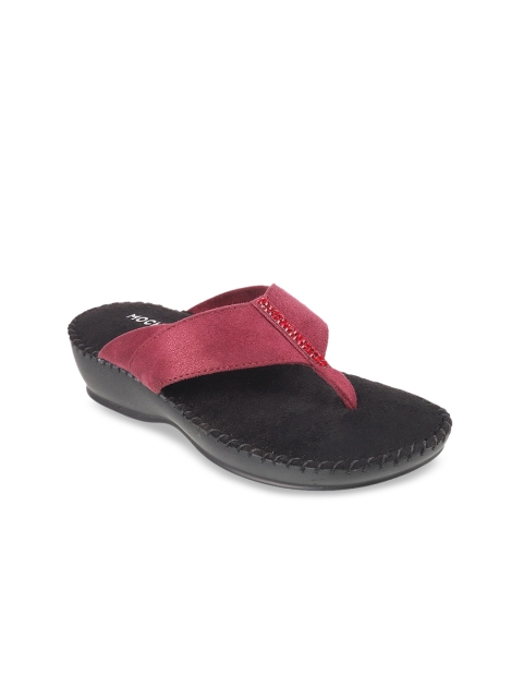 

Mochi Maroon Embellished Wedge Sandals with Laser Cuts