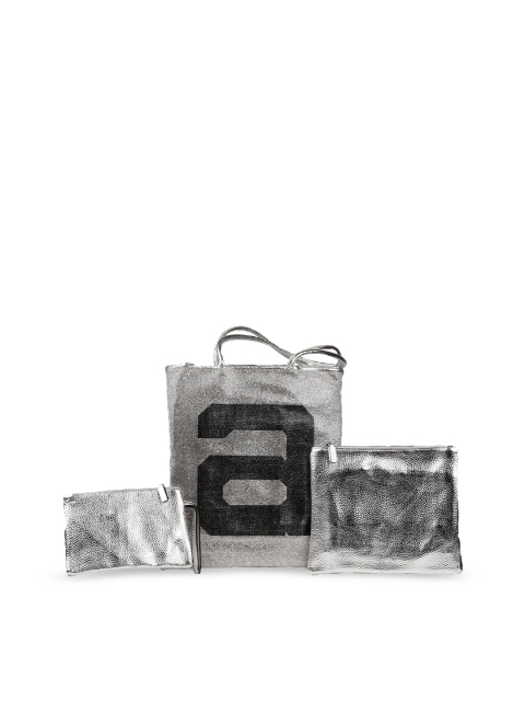 

ODETTE Silver-Toned Colourblocked Structured Handheld Bag with Tasselled