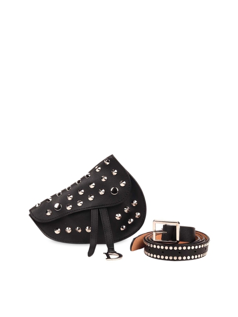

ODETTE Black Embellished Leather Swagger Sling Bag