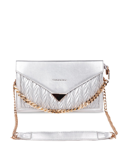 

ODETTE Silver-Toned Leather Structured Sling Bag with Quilted