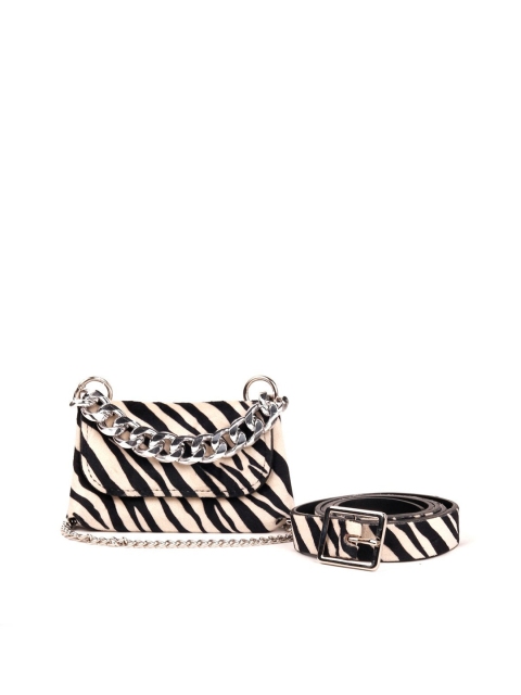 

ODETTE Black Animal Printed Leather Structured Sling Bag