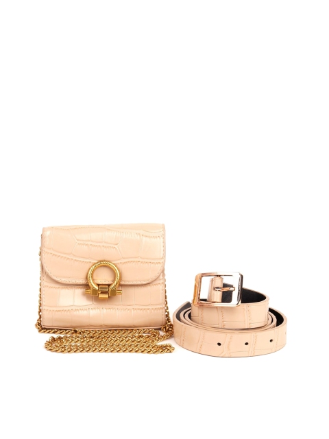 

ODETTE Peach-Coloured Textured Structured Sling Bag