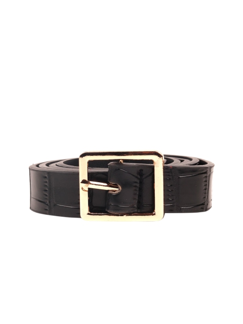 

ODETTE Women Black Textured Leather Belt With Pouch