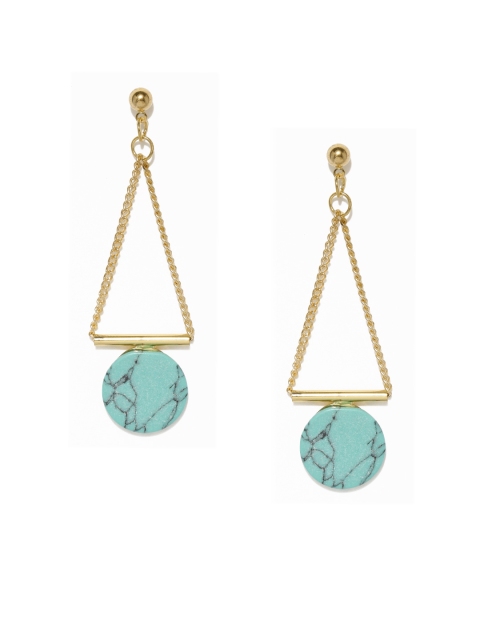 

ToniQ Gold-Toned & Turquoise Blue Drop Earrings