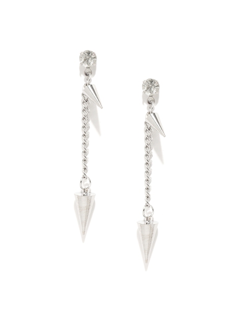 

ToniQ Silver-Toned Stone-Studded Spiked Drop Earrings