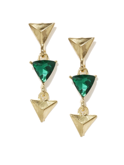 

ToniQ Gold-Toned & Green Arrow Down Drop Earrings