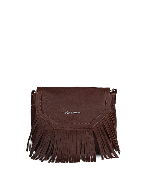 

PELLE LUXUR Red Leather Structured Sling Bag with Fringed