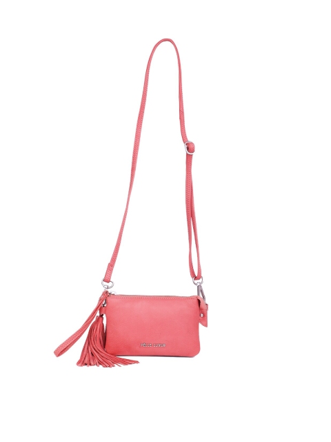 

PELLE LUXUR Pink Leather Structured Sling Bag with Tasselled
