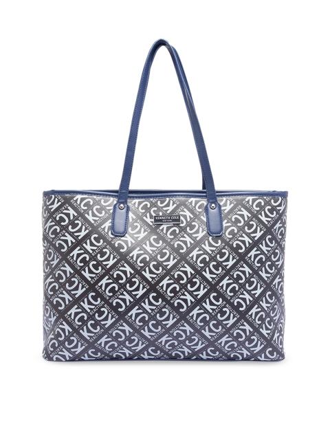 

Kenneth Cole Navy Blue Geometric Printed PU Shopper Shoulder Bag with Quilted