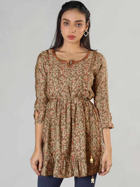

taruni Women Brown Chevron Printed Empire Kurti