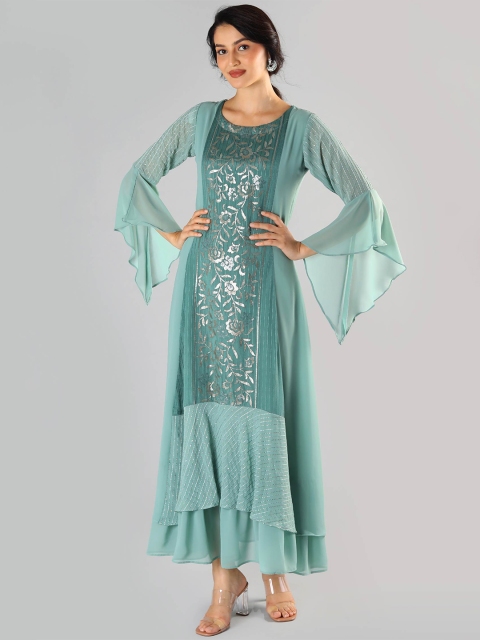 

taruni Green Ethnic Motifs Embroidered Sequinned Panelled Kurti