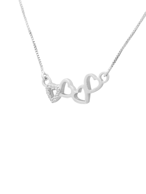 

ANAYRA Silver-Plated Stone-Studded Heart-Shaped Handcrafted Pendant with Chain