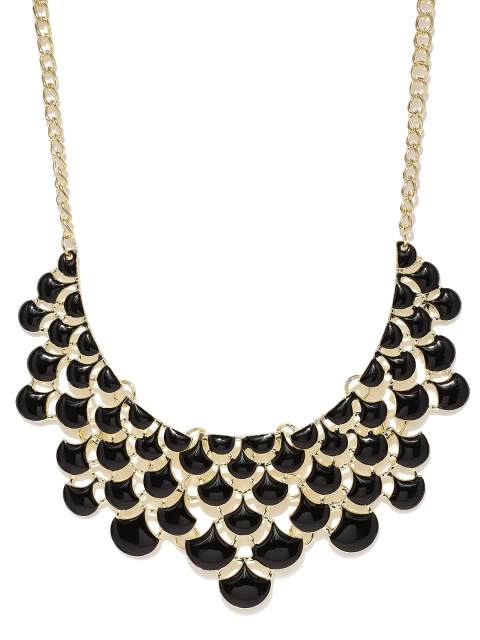 

ToniQ Gold-Toned & Black Enamelled Statement Necklace