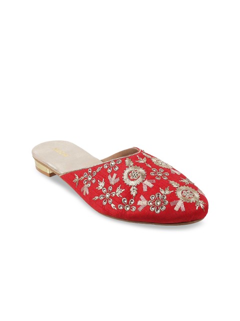 

Mochi Women Maroon Embroidered Mules