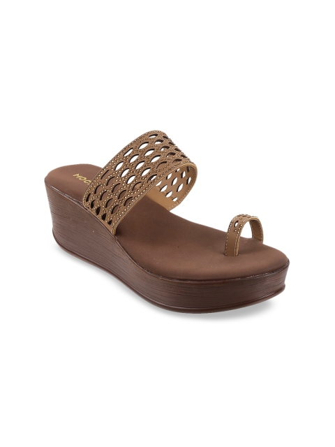 

Mochi Women Tan One Toe Flats with Laser Cuts