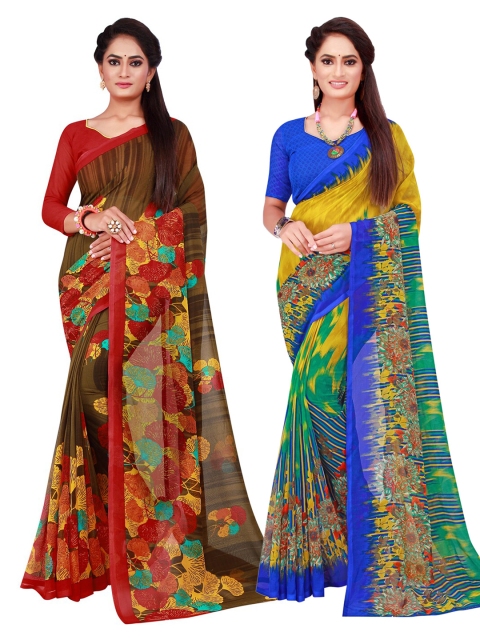 

Florence Brown & Blue Set Of 2 Pure Georgette Saree
