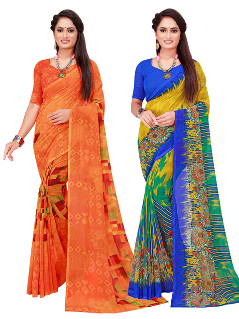 

Florence Orange & Blue Set Of 2 Pure Georgette Saree
