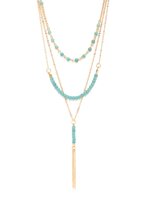 

ToniQ Gold-Toned & Blue Multistranded Beaded Necklace