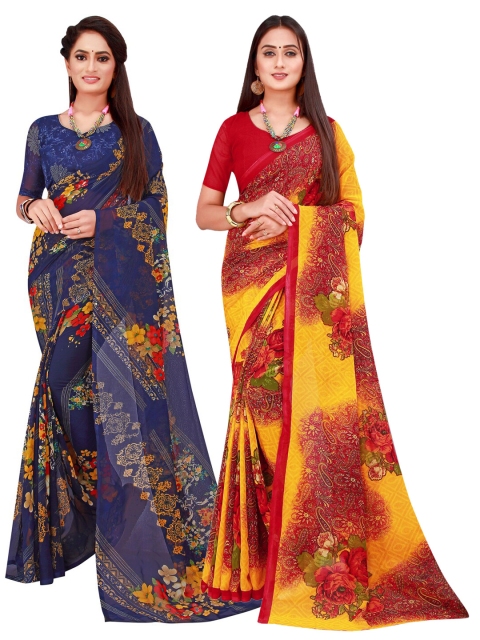 

Florence Pack Of 2 Pure Georgette Sarees, Navy blue