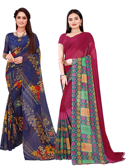 

Florence Navy Blue & Maroon Geometric Pack of 2 Pure Georgette Saree