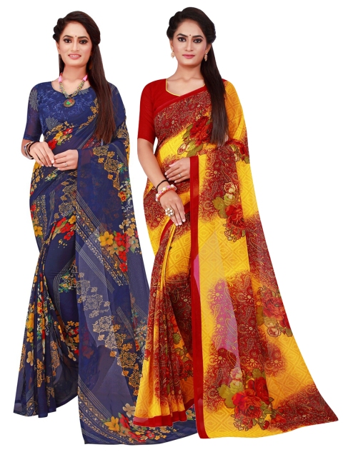 

Florence Maroon & Navy Blue Floral Pack of 2 Pure Georgette Saree