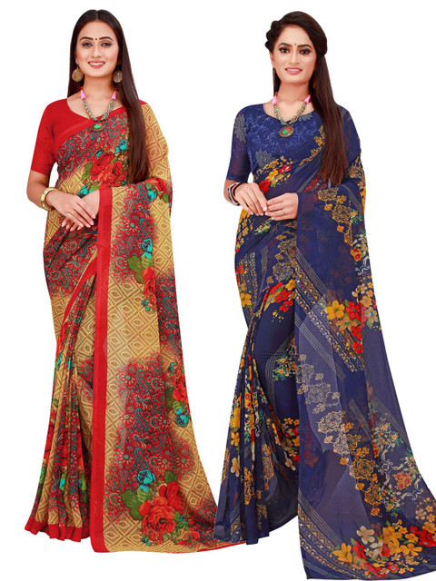 

Florence Magenta & Yellow Floral Pack of 2 Pure Georgette Saree