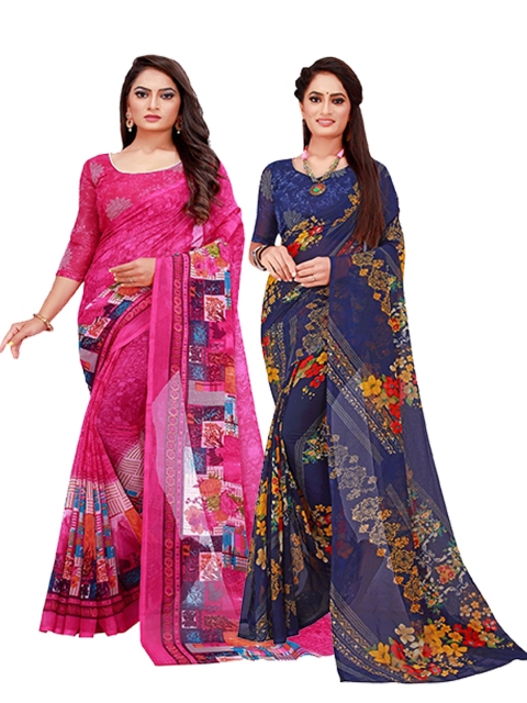 

Florence Magenta & Navy Blue Geometric Print Pack of 2 Pure Georgette Saree