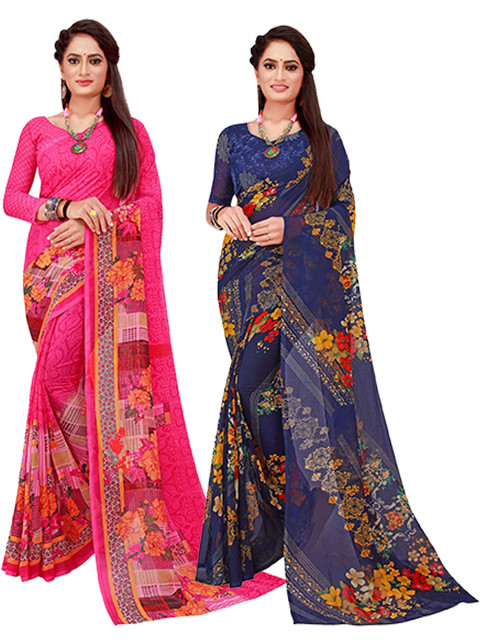 

Florence Magenta & Navy Blue Geometric Print Pack of 2 Pure Georgette Saree