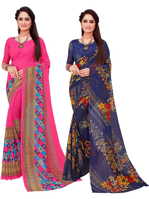

Florence Magenta & Navy Blue Geometric Print Pack of 2 Pure Georgette Saree