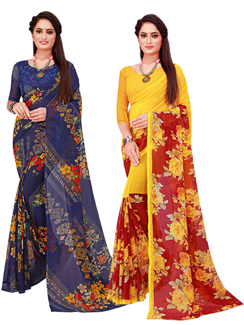 

Florence Navy Blue & Maroon Floral Pack Of 2 Pure Georgette Saree