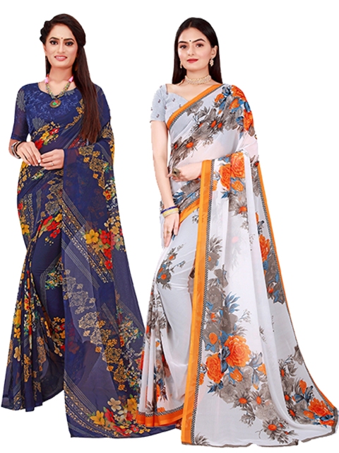 

Florence Navy Blue & White Floral Pack Of 2 Pure Georgette Saree