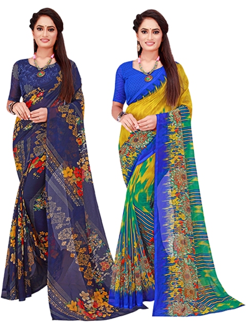 

Florence Navy Blue & Blue Floral Pack Of 2 Pure Georgette Saree