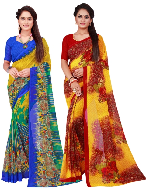 

KALINI Maroon & Multicoloured Pack Of 2 Pure Georgette Sarees