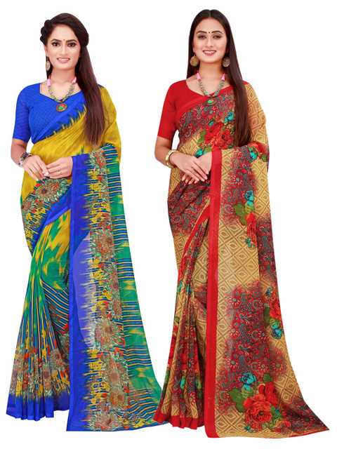 

KALINI Multicoloured Pack Of 2 Pure Georgette Sarees, Multi