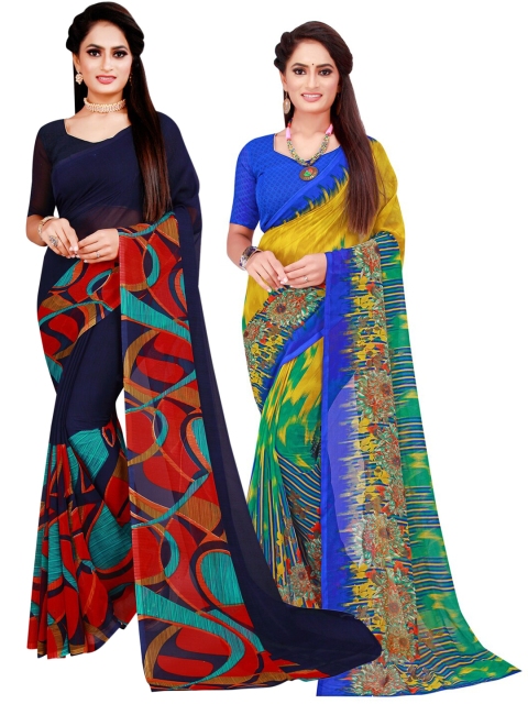 

KALINI Navy Blue & Multicoloured Pack Of 2 Pure Georgette Sarees