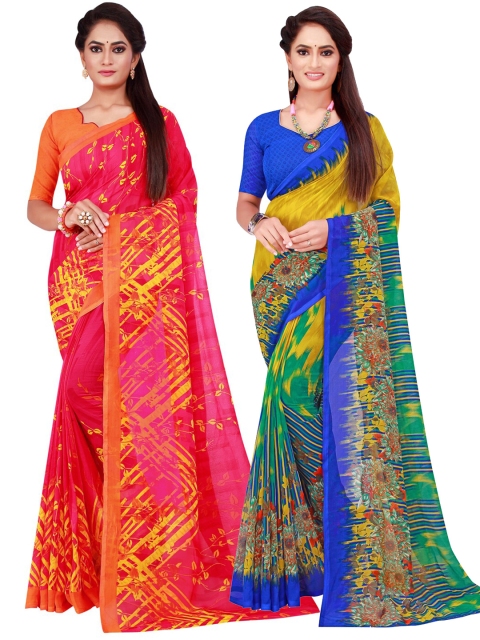 

KALINI Magenta & Multicoloured Pack Of 2 Pure Georgette Sarees