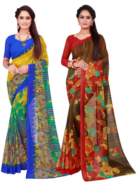 

KALINI Brown & Multicoloured Pack Of 2 Pure Georgette Sarees