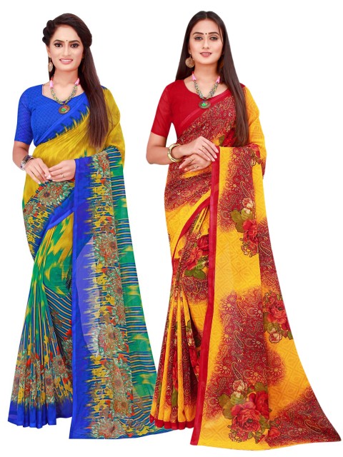 

KALINI Multicoloured & Maroon Pack Of 2 Pure Georgette Sarees, Multi