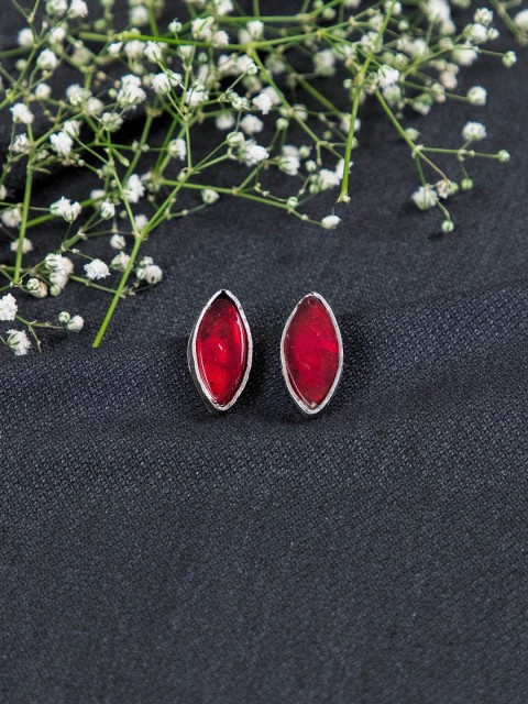 

creyons by mansi Silver-Toned & Red Oval Studs Earrings