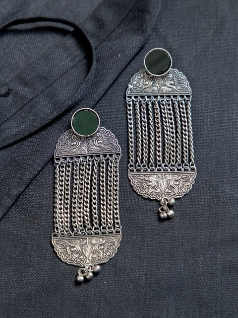 

creyons by mansi Silver-Toned Geometric Drop Earrings