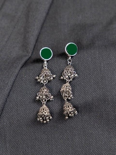 

creyons by mansi women Silver-Toned Teardrop Shaped Jhumkas Earrings