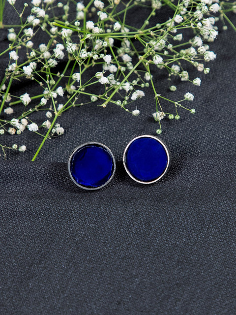 

creyons by mansi Silver-Toned & Blue Circular Studs Earrings