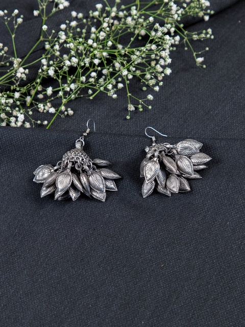 

creyons by mansi Silver-Toned Leaf Shaped Jhumkas Earrings
