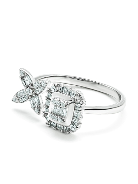 

SILBERRY 925 Sterling Silver Silver-Plated White CZ-Studded Adjustable Finger Ring